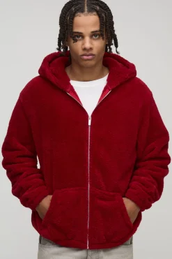 boohooMAN Sweat à capuche à fermeture éclair, coupe régulière, duveteux, en synthétique brodé<Homme Sweats À Capuche Et Sweatshirts|Sweats À Capuche Et Sweats
