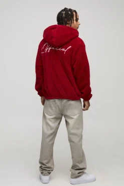 boohooMAN Sweat à capuche à fermeture éclair, coupe régulière, duveteux, en synthétique brodé<Homme Sweats À Capuche Et Sweatshirts|Sweats À Capuche Et Sweats