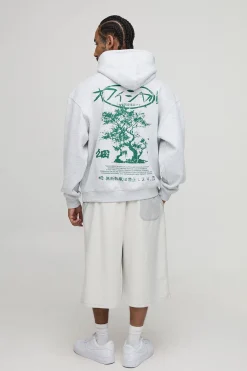 boohooMAN Sweat à capuche graphique Bonsai oversize<Homme Sweats À Capuche Et Sweatshirts|Sweats À Capuche Grande Taille