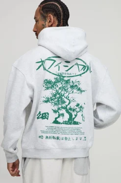 boohooMAN Sweat à capuche graphique Bonsai oversize<Homme Sweats À Capuche Et Sweatshirts|Sweats À Capuche Grande Taille