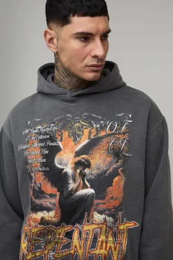 boohooMAN Sweat à capuche graphique délavé surdimensionné, version longue en<Homme Tout Afficher|Sweats À Capuche Tall