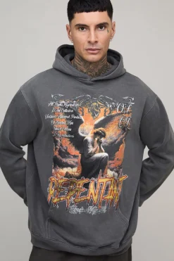 boohooMAN Sweat à capuche graphique délavé surdimensionné, version longue en<Homme Tout Afficher|Sweats À Capuche Tall