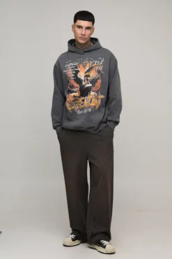 boohooMAN Sweat à capuche graphique délavé surdimensionné, version longue en<Homme Tout Afficher|Sweats À Capuche Tall