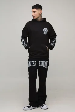 Sweat à capuche graphique gothique long et surdimensionné à strass