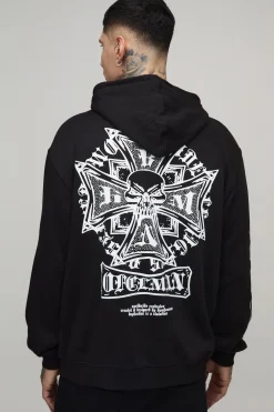 Sweat à capuche graphique gothique long et surdimensionné à strass