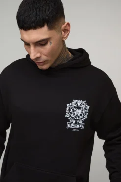 Sweat à capuche graphique gothique long et surdimensionné à strass