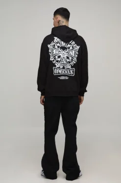 Sweat à capuche graphique gothique long et surdimensionné à strass