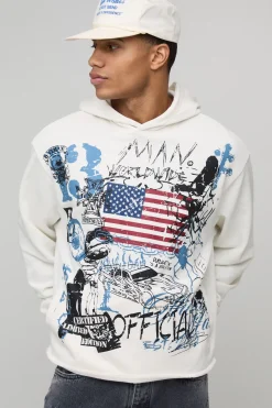 Sweat à capuche graphique oversize sans ourlet en maille loopback