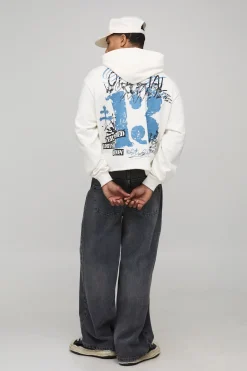 Sweat à capuche graphique oversize sans ourlet en maille loopback