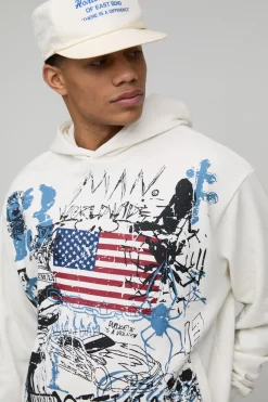 Sweat à capuche graphique oversize sans ourlet en maille loopback