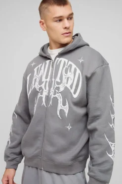 Sweat à capuche graphique oversize à zip intégral en édition limitée
