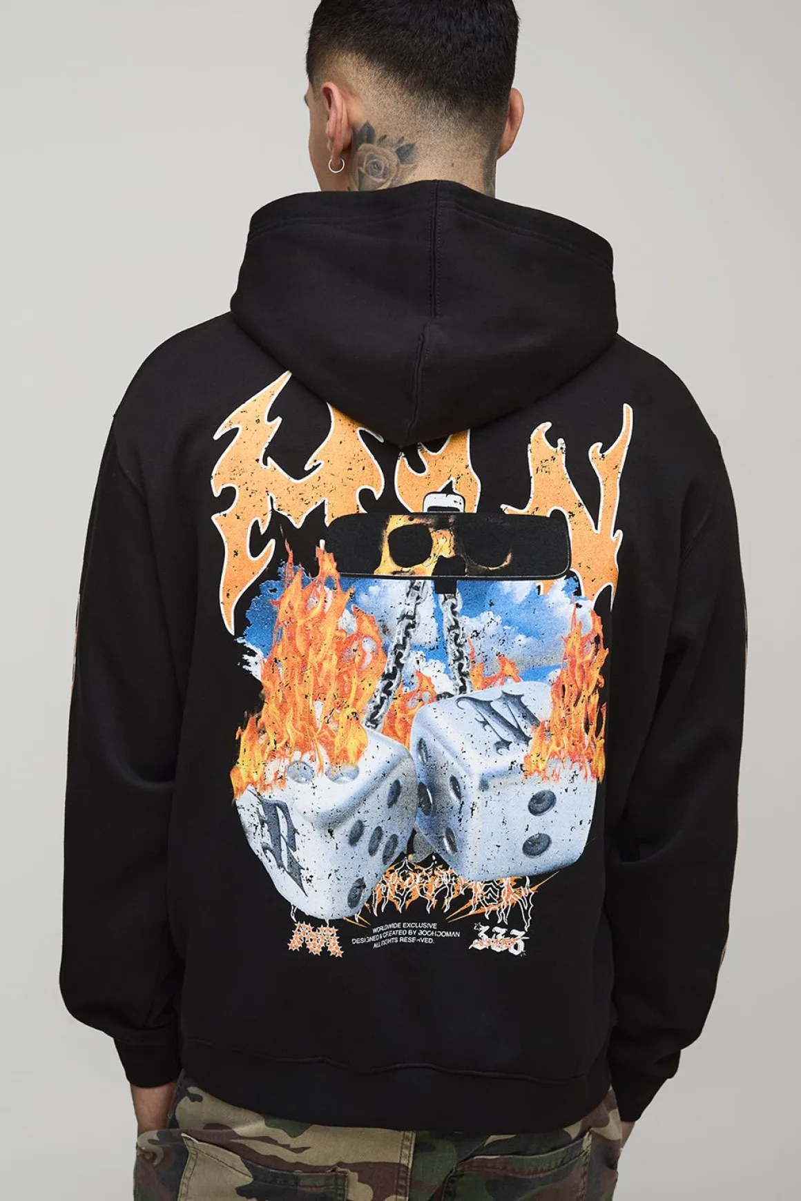 Sweat à capuche graphique pour homme, gothique, surdimensionné, avec motif de dés