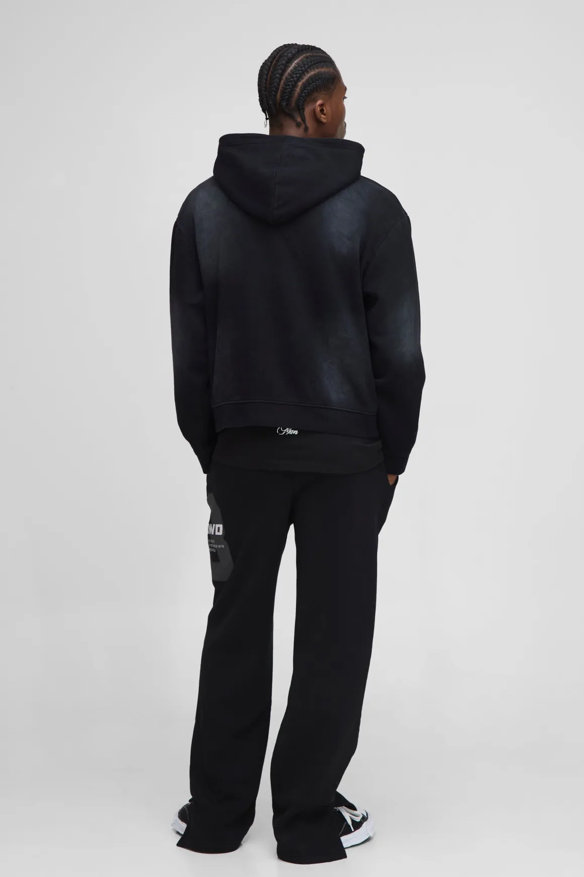 Sweat à capuche homme surdimensionné, à coupe carrée, en spray wash, brodé et doté d'une fermeture éclair à double extrémité
