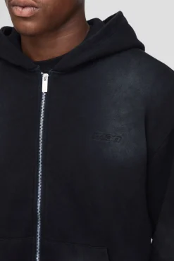 Sweat à capuche homme surdimensionné, à coupe carrée, en spray wash, brodé et doté d'une fermeture éclair à double extrémité