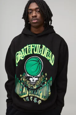 boohooMAN Sweat à capuche imprimé oversize sous licence Grateful Dead<Homme Sweats À Capuche Et Sweatshirts|Sweats À Capuche Grande Taille