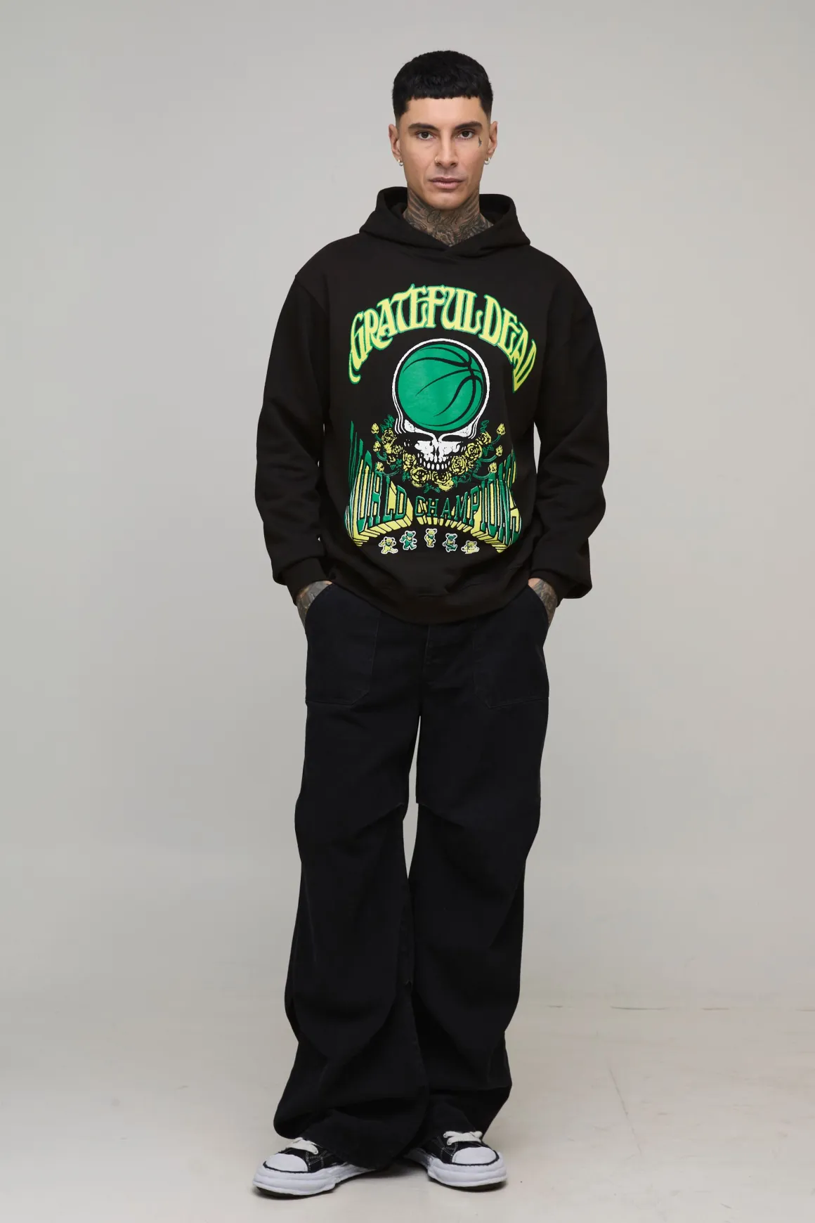 Sweat à capuche imprimé sous licence Grateful Dead, pour personnes de grande taille et à coupe ample