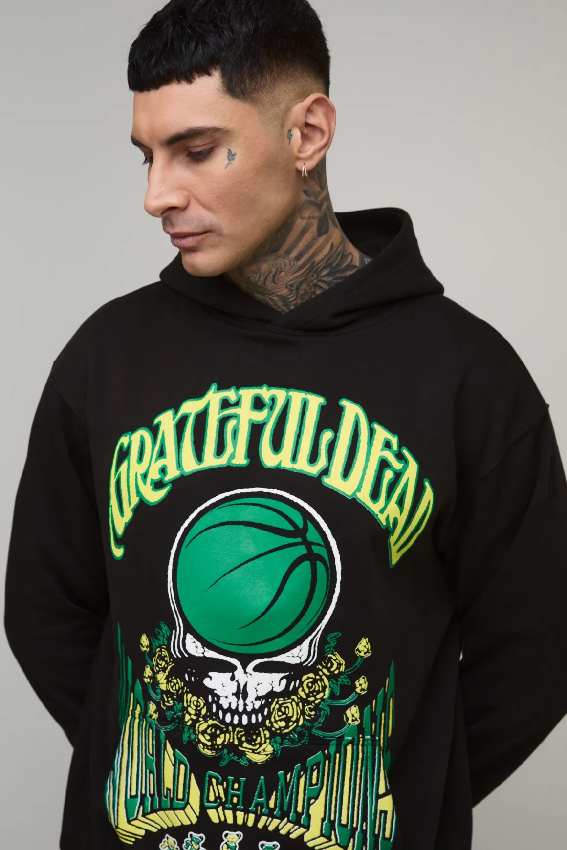 Sweat à capuche imprimé sous licence Grateful Dead, pour personnes de grande taille et à coupe ample