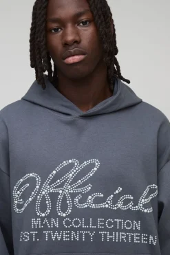 Sweat à capuche Interlock surdimensionné, au style boxy orné de fausses perles