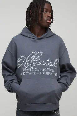 Sweat à capuche Interlock surdimensionné, au style boxy orné de fausses perles