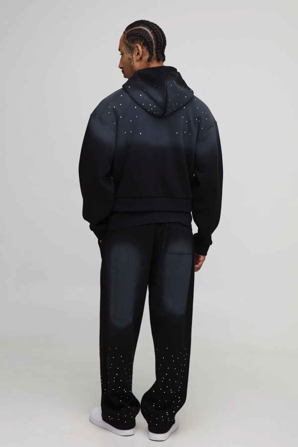 boohooMAN Sweat à capuche à la coupe rétrécie, orné de strass, délavé, avec fermeture éclair<Homme Sweats À Capuche Et Sweatshirts|Sweats À Capuche Et Sweats