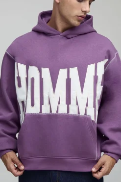 Sweat à capuche large au style boxy en sergé avec appliqué et surpiqûres contrastées