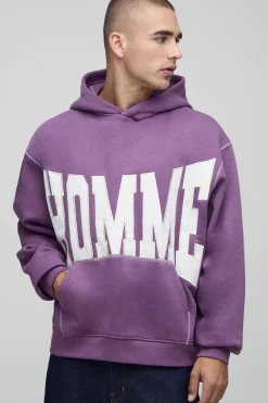 Sweat à capuche large au style boxy en sergé avec appliqué et surpiqûres contrastées