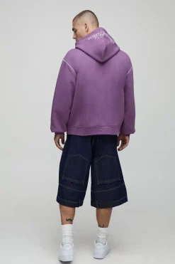 Sweat à capuche large au style boxy en sergé avec appliqué et surpiqûres contrastées