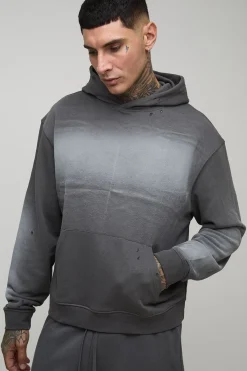 boohooMAN Sweat à capuche long oversize, à coupe carrée, style western, graphique, acid wash et délavé<Homme Tout Afficher|Sweats À Capuche Tall