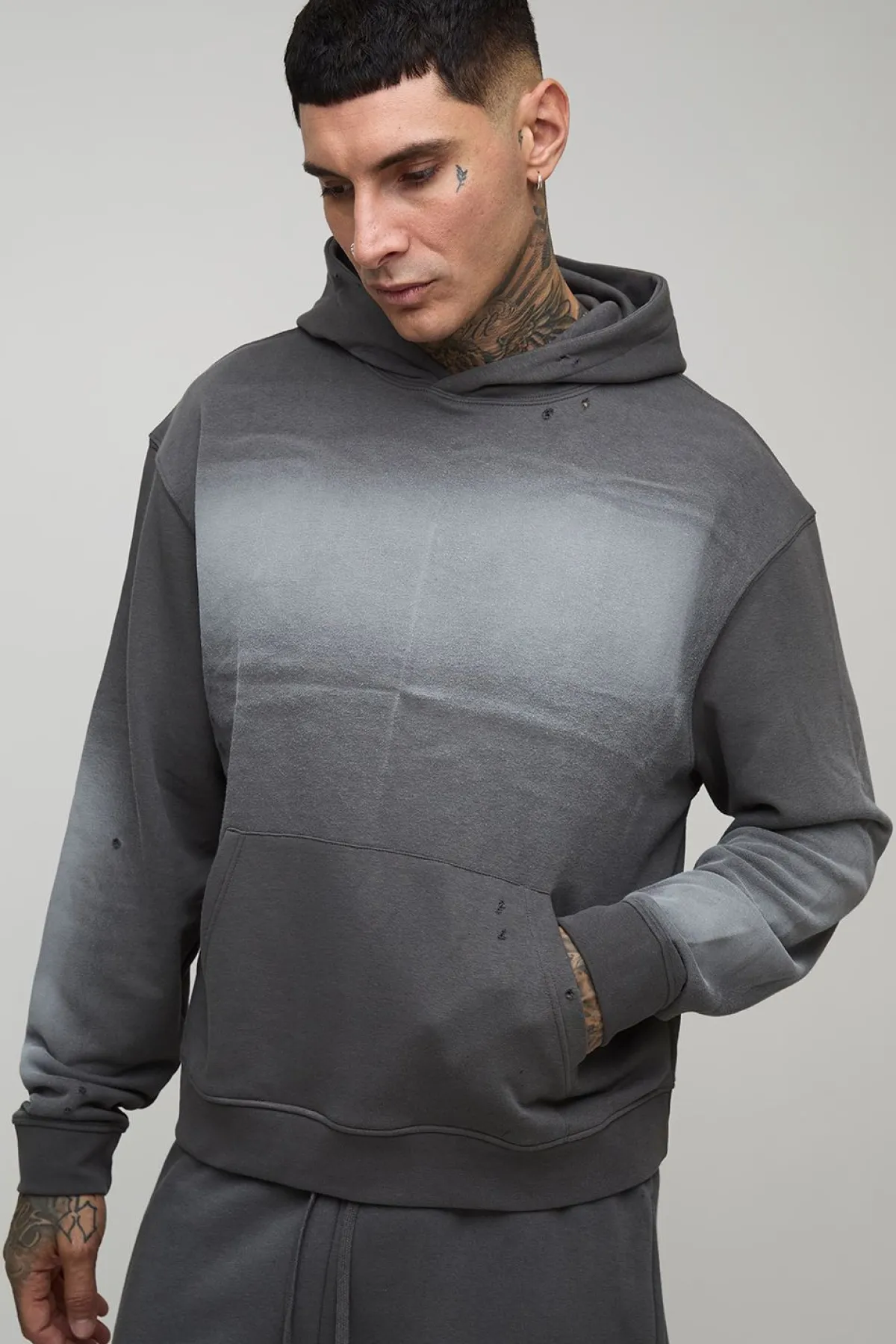 boohooMAN Sweat à capuche long oversize, à coupe carrée, style western, graphique, acid wash et délavé<Homme Tout Afficher|Sweats À Capuche Tall