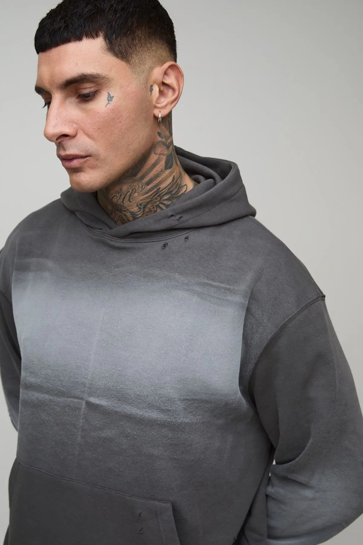 boohooMAN Sweat à capuche long oversize, à coupe carrée, style western, graphique, acid wash et délavé<Homme Tout Afficher|Sweats À Capuche Tall
