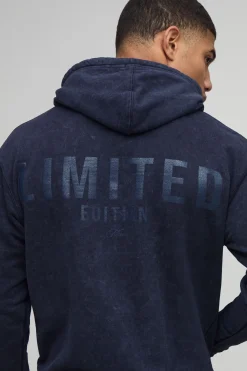 Sweat à capuche Navy Regular Fit, édition limitée, délavé et imprimé
