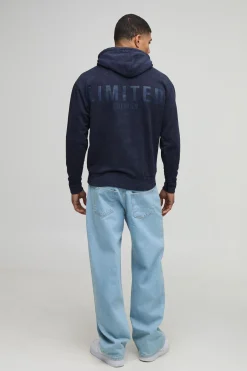 Sweat à capuche Navy Regular Fit, édition limitée, délavé et imprimé