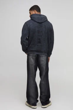 Sweat à capuche noir lavé, coupe régulière, édition limitée, imprimé tonal