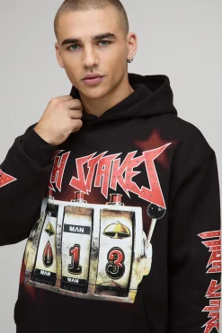 boohooMAN Sweat à capuche surdimensionné à imprimé machine à sous<Homme Sweats À Capuche Et Sweatshirts|Sweats À Capuche Et Sweats