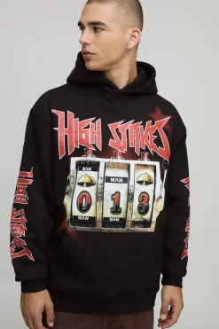 boohooMAN Sweat à capuche surdimensionné à imprimé machine à sous<Homme Sweats À Capuche Et Sweatshirts|Sweats À Capuche Et Sweats