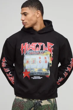 boohooMAN Sweat à capuche surdimensionné à coupe boxy, imprimé de strass 