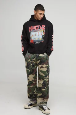boohooMAN Sweat à capuche surdimensionné à coupe boxy, imprimé de strass 