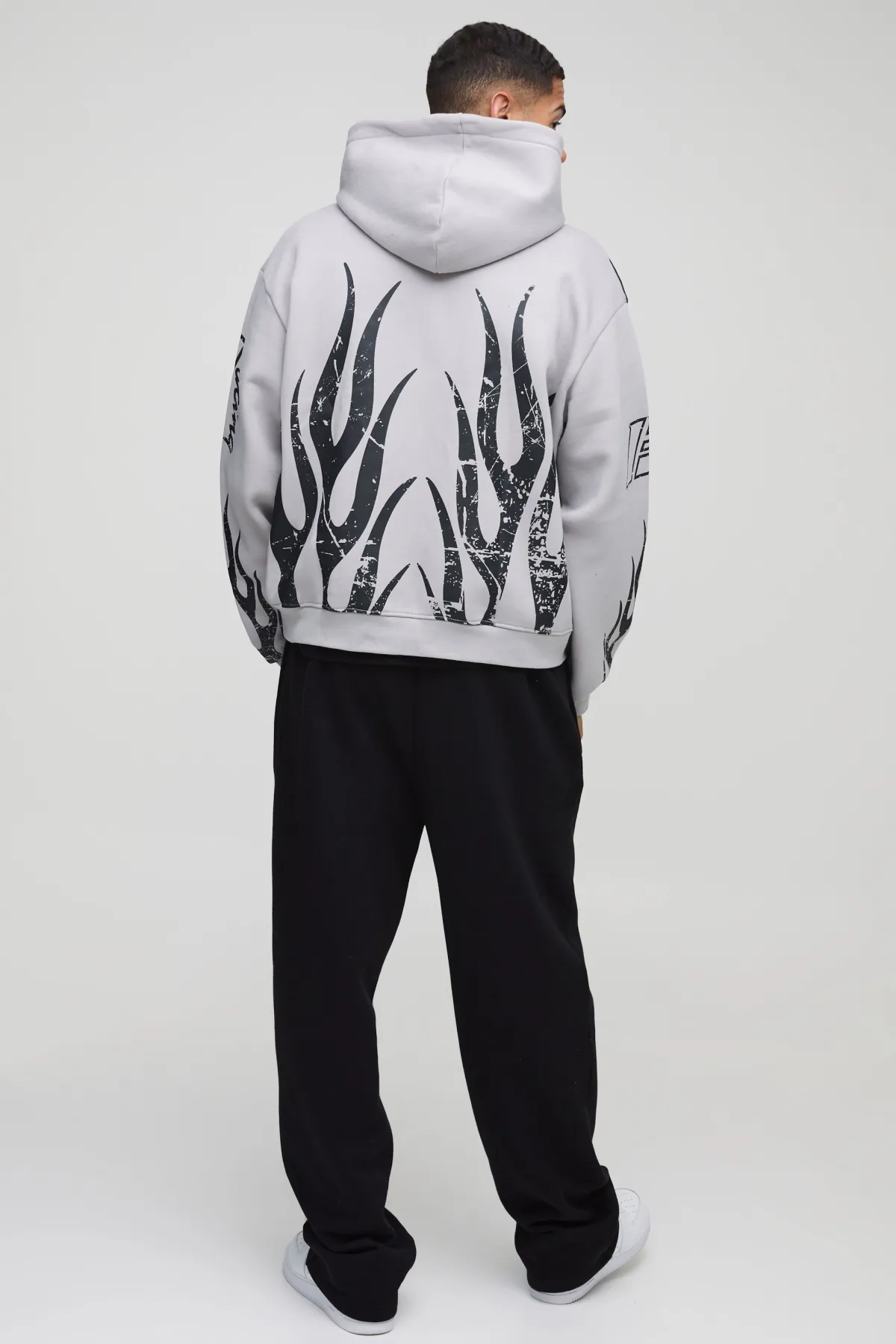 boohooMAN Sweat à capuche oversize Boxy Moto Racing Flame zippé<Homme Sweats À Capuche Et Sweatshirts|Sweats À Capuche Grande Taille
