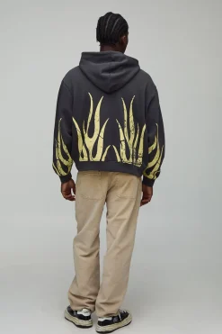 Sweat à capuche oversize boxy Moto Racing Flame à zip