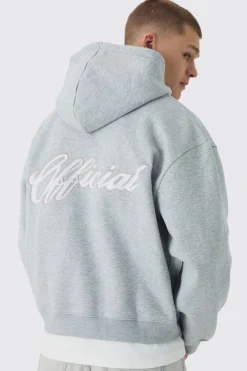 boohooMAN Sweat à capuche oversize boxy officiel à zip intégral<Homme Sweats À Capuche Et Sweatshirts|Sweats À Capuche Grande Taille