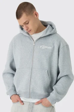 boohooMAN Sweat à capuche oversize boxy officiel à zip intégral<Homme Sweats À Capuche Et Sweatshirts|Sweats À Capuche Grande Taille