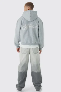 boohooMAN Sweat à capuche oversize boxy officiel à zip intégral<Homme Sweats À Capuche Et Sweatshirts|Sweats À Capuche Grande Taille