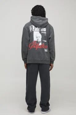 boohooMAN Sweat à capuche oversize couleur charbon « The Godfather » avec licence imprimée et effet délavé<Homme Sweats À Capuche Et Sweatshirts|Sweats À Capuche Et Sweats