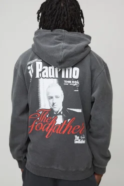 boohooMAN Sweat à capuche oversize couleur charbon « The Godfather » avec licence imprimée et effet délavé<Homme Sweats À Capuche Et Sweatshirts|Sweats À Capuche Et Sweats