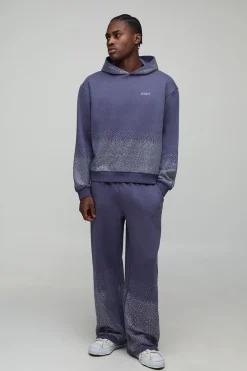 Sweat à capuche oversize à coupe carrée orné de strass et pantalon de jogging à jambes larges