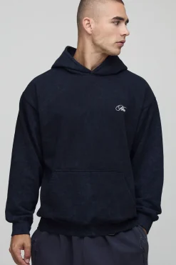 Sweat à capuche oversize en charbon, imprimé d'aigle et lavé