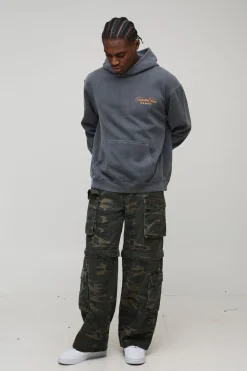 boohooMAN Sweat à capuche oversize en charbon lavé, imprimé Texas Western<Homme Sweats À Capuche Et Sweatshirts|Sweats À Capuche Et Sweats