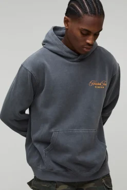 boohooMAN Sweat à capuche oversize en charbon lavé, imprimé Texas Western<Homme Sweats À Capuche Et Sweatshirts|Sweats À Capuche Et Sweats