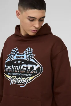 Sweat à capuche oversize imprimé Castrol Racing License