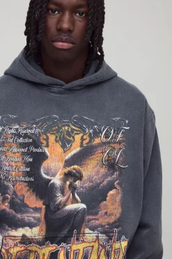 boohooMAN Sweat à capuche oversize lavé à motif graphique « Repentant » de couleur<Homme Sweats À Capuche Et Sweatshirts|Sweats À Capuche Grande Taille